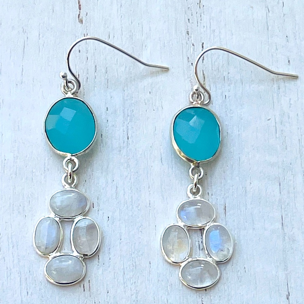 Luvleigh designs - rainbow moonstone & aqua chalcedony earrings
